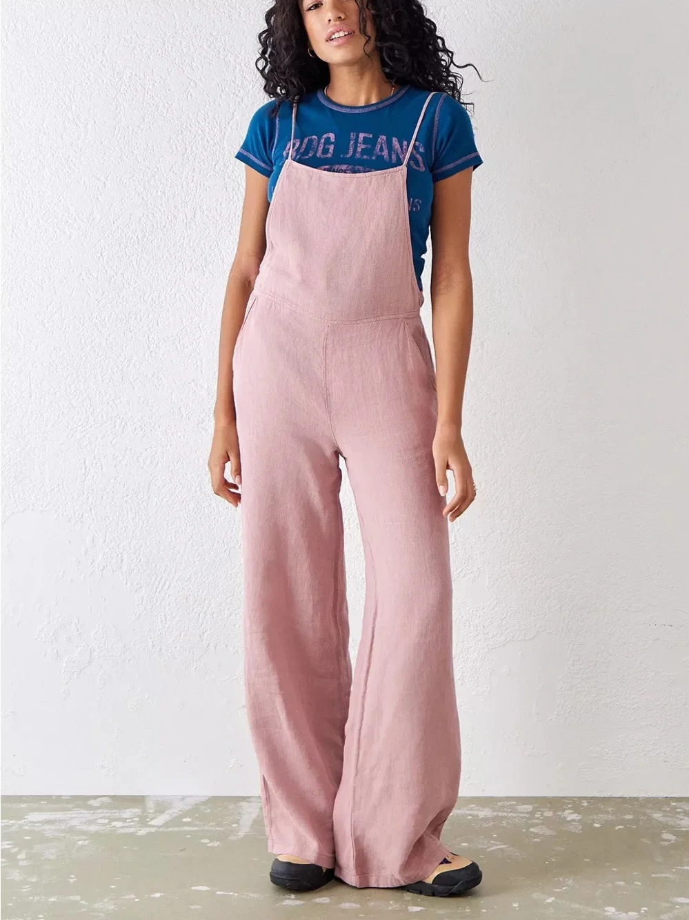BDG Corin Strappy Dungarees Overalls Jumpsuit Pink Linen Medium - Picture 1 of 11